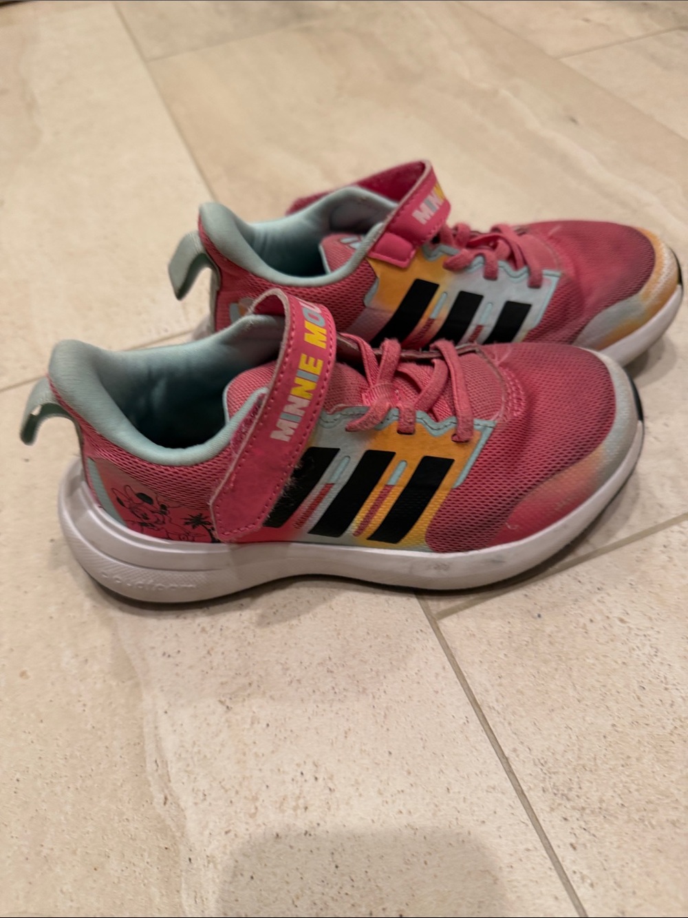 adidas Kids Pink Minnie Mouse Sneakers with Yellow Accent